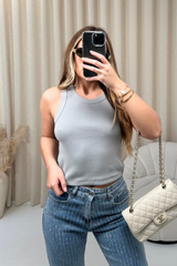 Kelsey Grey Heavyweight Ribbed Racer Back Vest Top Shirts & Tops