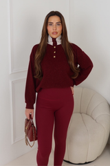 MARRI BURGUNDY SHIMMER GOLD BUTTEN JUMPER