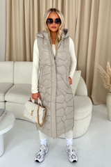 Maria Beige Geometric Puffer Gilet Coats & Jackets