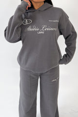 Studio Leisure steel grey cursive embroidered premium relaxed hoodie