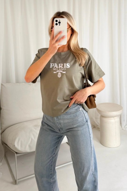 Paris Milano sage embroidered t-shirt