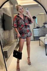 Rosa leopard printed satin bralette shirt and shorts co-ord