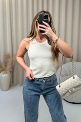 Kelsey Cream Heavyweight Ribbed Racer Back Vest Top Shirts & Tops