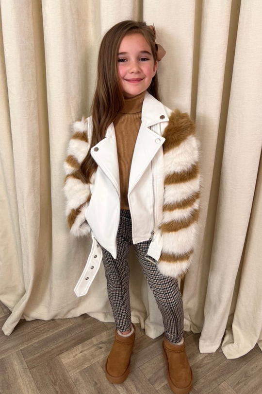Mini Lila beige faux fur leather jacket