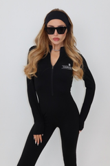 Courchevel black embroidered ski unitard