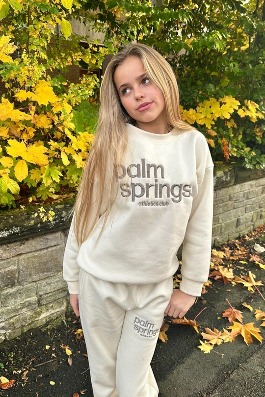 Mini ecru palm springs embroidered sweater jogger loungewear