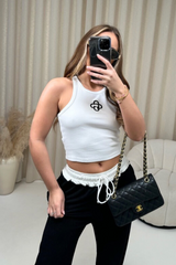 G monogram White Embroidered Ribbed Vest