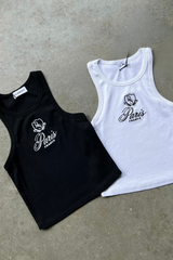 Paris Crest Black Embroidered Ribbed Vest