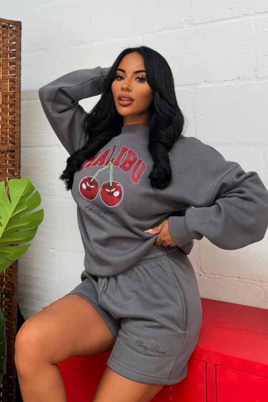 Malibu cherry steel grey printed sweater shorts loungewear