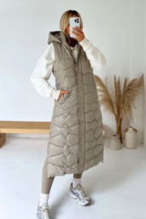 Maria Beige Geometric Puffer Gilet Coats & Jackets
