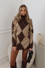 TINSLEY CHOCOLATE CHECKED KNITTED JUMPER DRESS