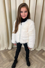 Mini Charlotte white pearl trim faux fur coat