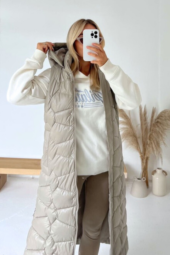 Maria beige geometric puffer gilet