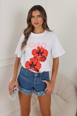 Ciao Bella white & pink heavyweight printed t-shirt