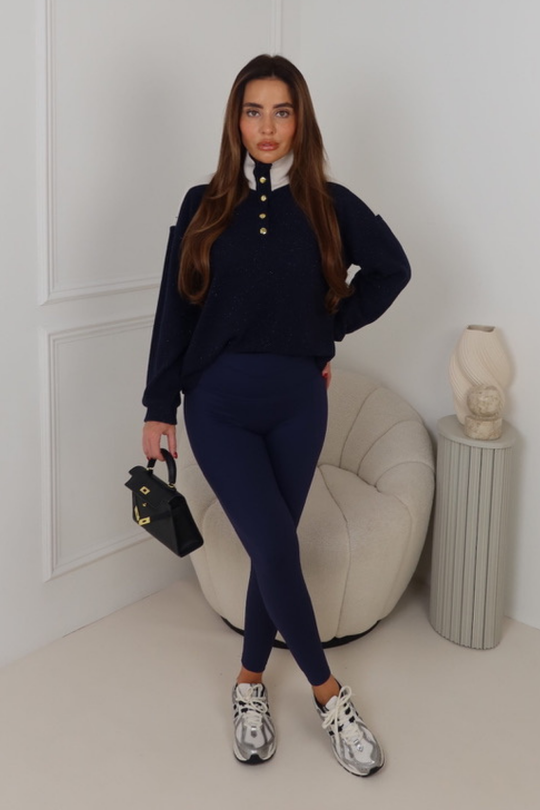 MARRI NAVY SHIMMER GOLD BUTTEN JUMPER