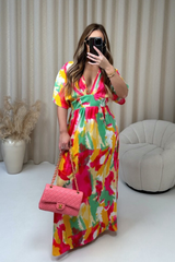 Fearne pink bat sleeve patterned maxi dress