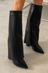 Tammy black knee high fold over heel boot