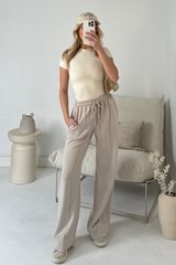 Quinn Beige Jersey Straight Leg Joggers Loungewear Cash N Carry