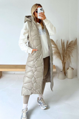 Maria Beige Geometric Puffer Gilet Coats & Jackets