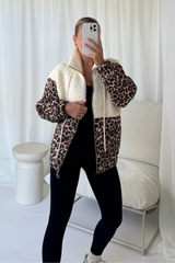 Nelly cream teddy leopard zip up jacket