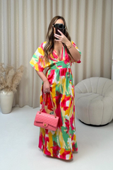 Fearne pink bat sleeve patterned maxi dress