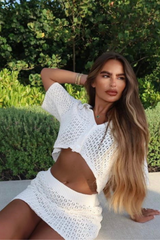 River cream crochet cardigan mini skirt co-ord One Size (6-12) co -ord