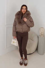 SINSENELY TAUPE FAUX FUR COLLARED COAT