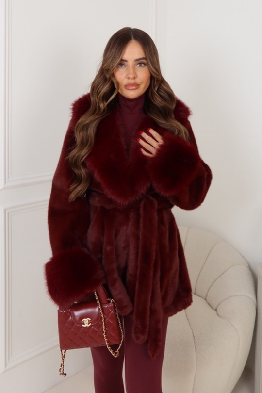RABANNA  BURGUNDY FAUX FUR JACKET