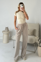 Quinn Beige Jersey Straight Leg Joggers Loungewear Cash N Carry