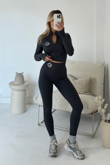 G monogram charcoal zip neck ribbed activewear set