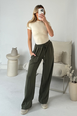 Quinn Khaki Jersey Straight Leg Joggers Loungewear Cash N Carry