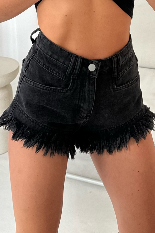 Summer black frayed denim shorts