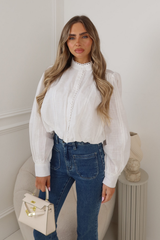 MAY WHITE LACE TRIMMED BUTTON UP TOP