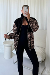 Nelly black teddy leopard zip up jacket