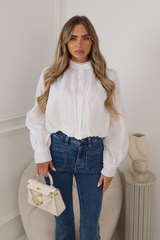 MAY WHITE LACE TRIMMED BUTTON UP TOP