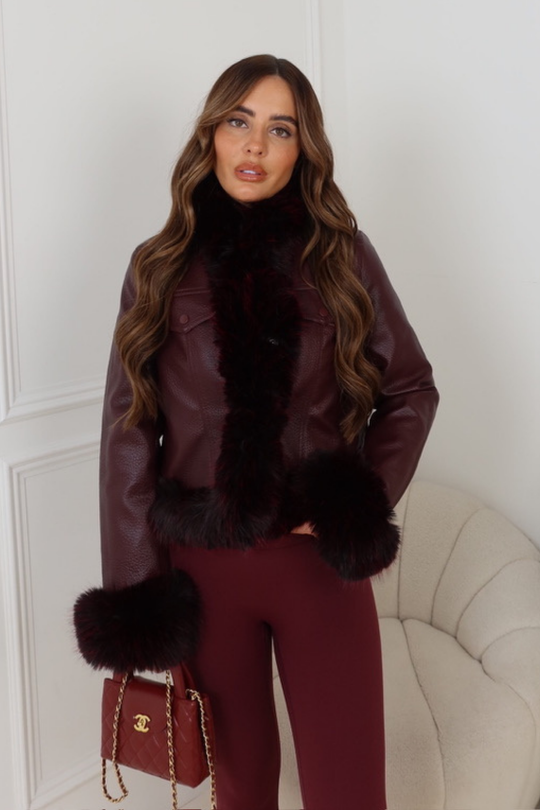 LEMARA BURGUNDY FUAX LEATHER JACKET