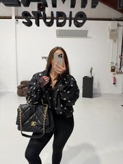 PIPPA BLACK POLKA DOT  LACE HOODED BOMBER JACKET