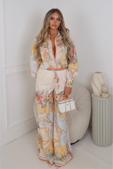 Mia orange floral linen shirt & trouser co ord