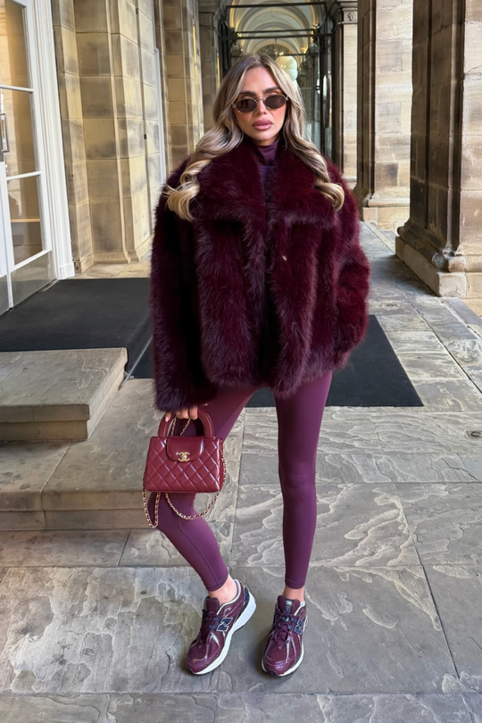 BLOSSOM BURGUNDY FAUX FUR COLLARED JACKET