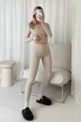 Melina cream long sleeve active gymwear set