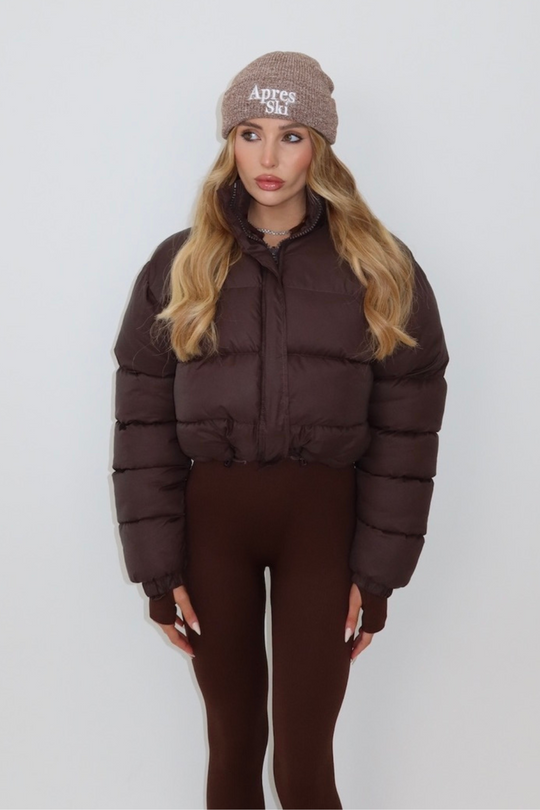 Karmin chocolate crop puffer coat