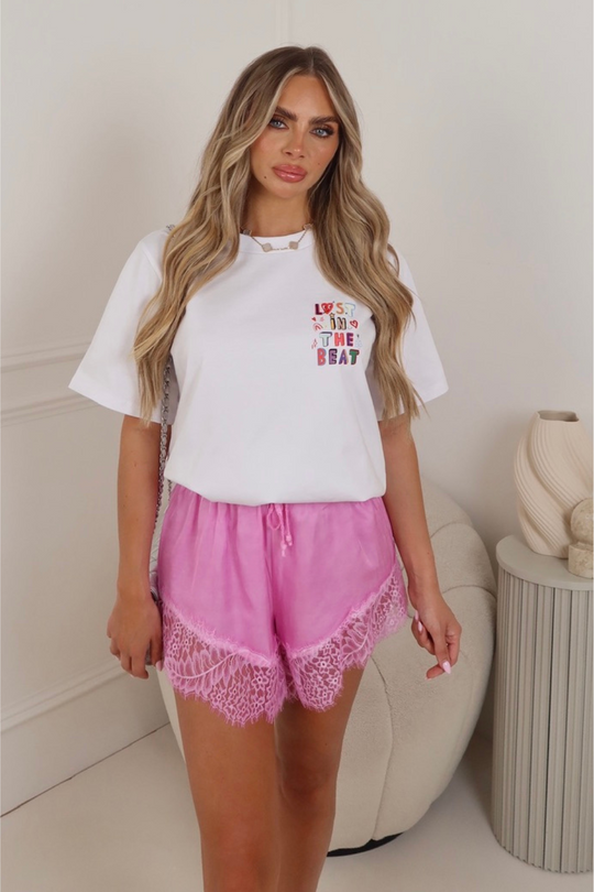 Brooklyn pink lace trim shorts