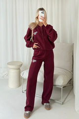 Apres Ski burgundy embroidered bomber jogger loungewear