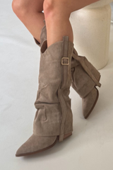 Joely khaki ruched heeled cowboy boots