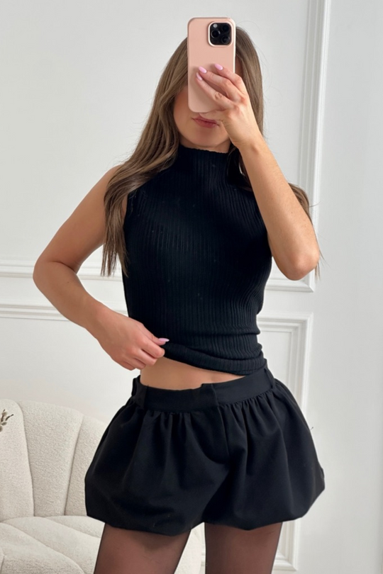Mila black rib knit top