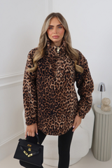 JERSEY LEOPARD TEDDY OVERSIZED SUPER SOFT 3/4 ZIP FLEECE