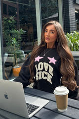 Love sick black embroidered sweater shorts loungewear