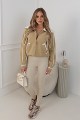 DAISEY CARAMEL KNITTED FULL ZIP OVERSIZED COLLAR JACKET