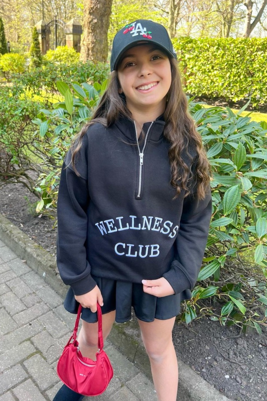 Mini Wellness club black embroidered 3/4 sweater