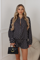 Sienna polka dot black patterned zip jacket & shorts co-ord